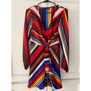 Striped Knotted V-Neck elastic waist Dress